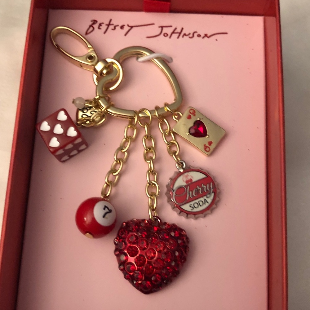 Betsey Johnson Red and Gold Charm Keychain